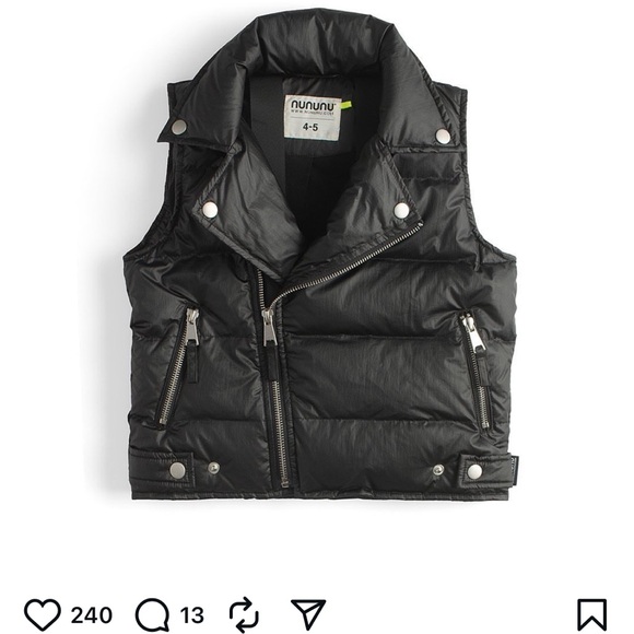 Nununu Kids The Biker Down Puffer Vest with Zipper Accents in Black